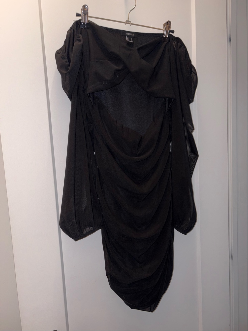 Forever 21 Black Draped Long Sleeve Off-Shoulder Dress